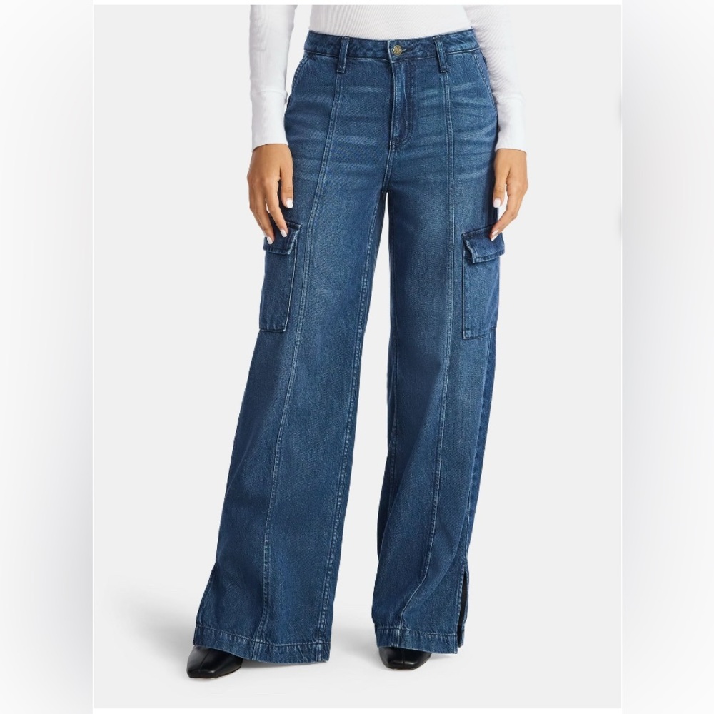 Time and Tru Women's Wide Leg Cargo Jeans, 31" Inseam, Size 18